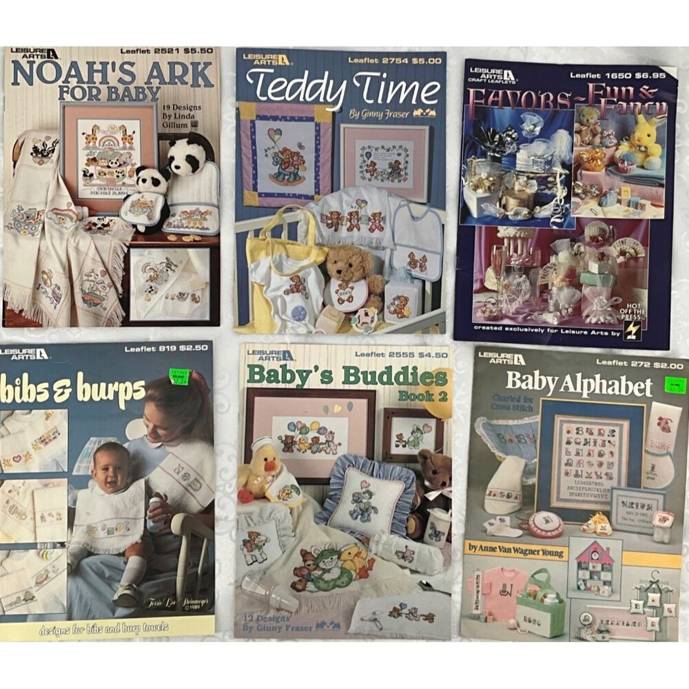 Vintage Leisure‎ Arts Cross Stitch Pattern Booklet Collection For Baby Set/6